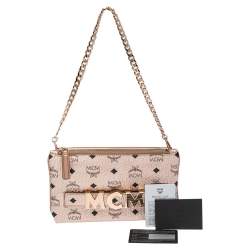 MCM Metallic Peach Visetos Coated Canvas and Leather Backpack