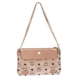 MCM Metallic Peach Visetos Coated Canvas and Leather Backpack