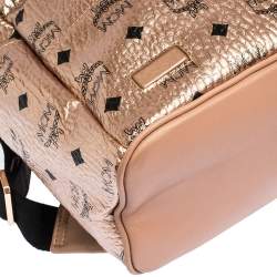 MCM Metallic Peach Visetos Coated Canvas and Leather Backpack