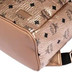 MCM Metallic Peach Visetos Coated Canvas and Leather Backpack