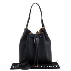 MCM Shadow Grey Leather Drawstring Bag