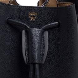 MCM Shadow Grey Leather Drawstring Bag