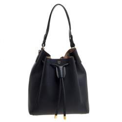 MCM Shadow Grey Leather Drawstring Bag