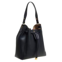 MCM Shadow Grey Leather Drawstring Bag