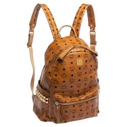 Pre Owned MCM Cognac Visetos Coated Canvas Medium Studs Stark Backpack