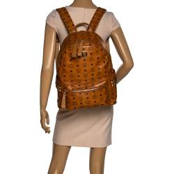 Pre Owned MCM Cognac Visetos Coated Canvas Medium Studs Stark Backpack