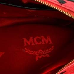 Pre Owned MCM Red Coated Canvas and Leather Crossbody Bag