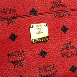 Pre Owned MCM Red Coated Canvas and Leather Crossbody Bag