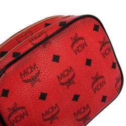 Pre Owned MCM Red Coated Canvas and Leather Crossbody Bag