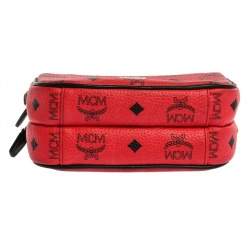 Pre Owned MCM Red Coated Canvas and Leather Crossbody Bag