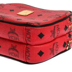 Pre Owned MCM Red Coated Canvas and Leather Crossbody Bag