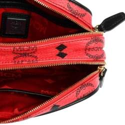 Pre Owned MCM Red Coated Canvas and Leather Crossbody Bag