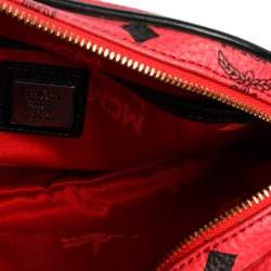 Pre Owned MCM Red Coated Canvas and Leather Crossbody Bag