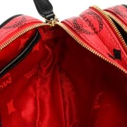 Pre Owned MCM Red Coated Canvas and Leather Crossbody Bag