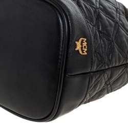 Pre Owned MCM Black Leather Drawstring Shoulder Bag