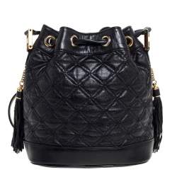 Pre Owned MCM Black Leather Drawstring Shoulder Bag