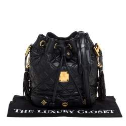 Pre Owned MCM Black Leather Drawstring Shoulder Bag