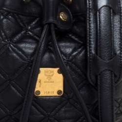 Pre Owned MCM Black Leather Drawstring Shoulder Bag