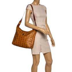 Pre Owned MCM Brown Visetos Coated Canvas and Leather Shoulder Bag