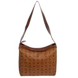 Pre Owned MCM Brown Visetos Coated Canvas and Leather Shoulder Bag