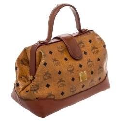 Pre Owned MCM Cognac/Brown Visetos Coated Canvas and Leather Frame Satchel
