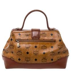Pre Owned MCM Cognac/Brown Visetos Coated Canvas and Leather Frame Satchel
