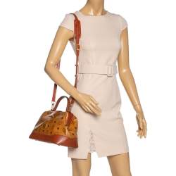 Pre Owned MCM Cognac/Brown Visetos Coated Canvas and Leather Frame Satchel