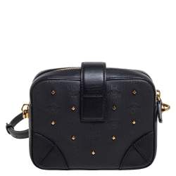 Pre Owned حقيبة كاميرا إم سي إم مرصعة جلد وقماش سوداء