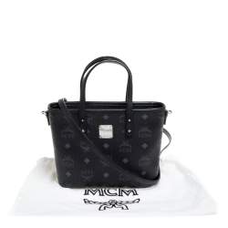 Pre Owned حقيبة يد إم سي إم ميني أنيا كانفاس وجلد فيستوس سوداء