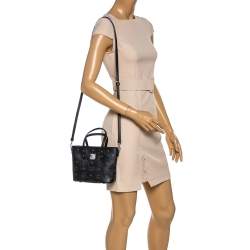 Pre Owned حقيبة يد إم سي إم ميني أنيا كانفاس وجلد فيستوس سوداء