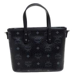 Pre Owned حقيبة يد إم سي إم ميني أنيا كانفاس وجلد فيستوس سوداء