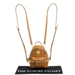 Pre Owned MCM Brown Visetos Coated Canvas Mini Stark Side Studs Backpack