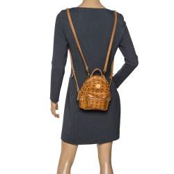 Pre Owned MCM Brown Visetos Coated Canvas Mini Stark Side Studs Backpack