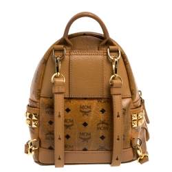 Pre Owned MCM Brown Visetos Coated Canvas Mini Stark Side Studs Backpack