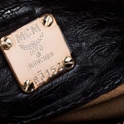 Pre Owned MCM Black/Blue Snakeskin and Fur Mini Milla Tote