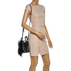 Pre Owned MCM Black/Blue Snakeskin and Fur Mini Milla Tote