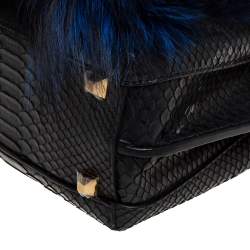 Pre Owned MCM Black/Blue Snakeskin and Fur Mini Milla Tote