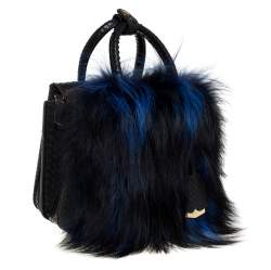 Pre Owned MCM Black/Blue Snakeskin and Fur Mini Milla Tote