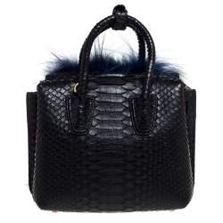 Pre Owned MCM Black/Blue Snakeskin and Fur Mini Milla Tote