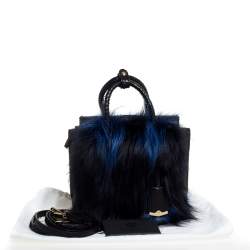 Pre Owned MCM Black/Blue Snakeskin and Fur Mini Milla Tote