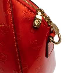 Pre Owned MCM Burnt Orange Patent Leather Ivana Bowler Bag