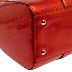 Pre Owned MCM Burnt Orange Patent Leather Ivana Bowler Bag