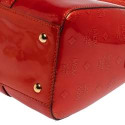 Pre Owned MCM Burnt Orange Patent Leather Ivana Bowler Bag