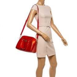 Pre Owned MCM Burnt Orange Patent Leather Ivana Bowler Bag