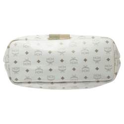 Pre Owned MCM White Visetos Coated Canvas and Leather Medium Princess Lion Shopper Tote