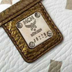 Pre Owned MCM White Visetos Coated Canvas and Leather Medium Princess Lion Shopper Tote