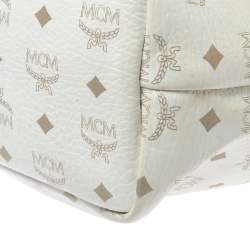Pre Owned MCM White Visetos Coated Canvas and Leather Medium Princess Lion Shopper Tote