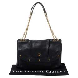 Pre Owned MCM Black Leather Studded Flap Shoulder Bag
