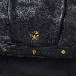 Pre Owned MCM Black Leather Studded Flap Shoulder Bag
