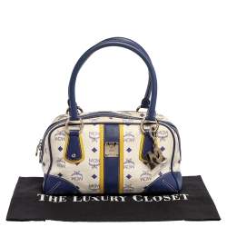 Pre Owned MCM Purple/White Visetos Coated Canvas and Leather Zip Satchel